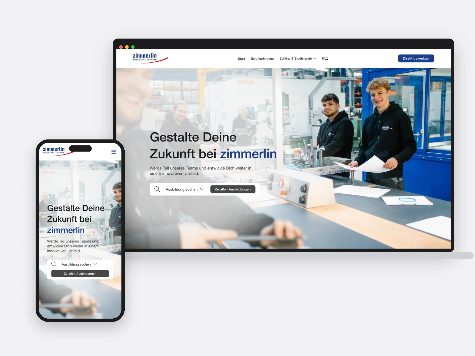 Notebook und Telefon mit der Karriereseite von zimmerlin