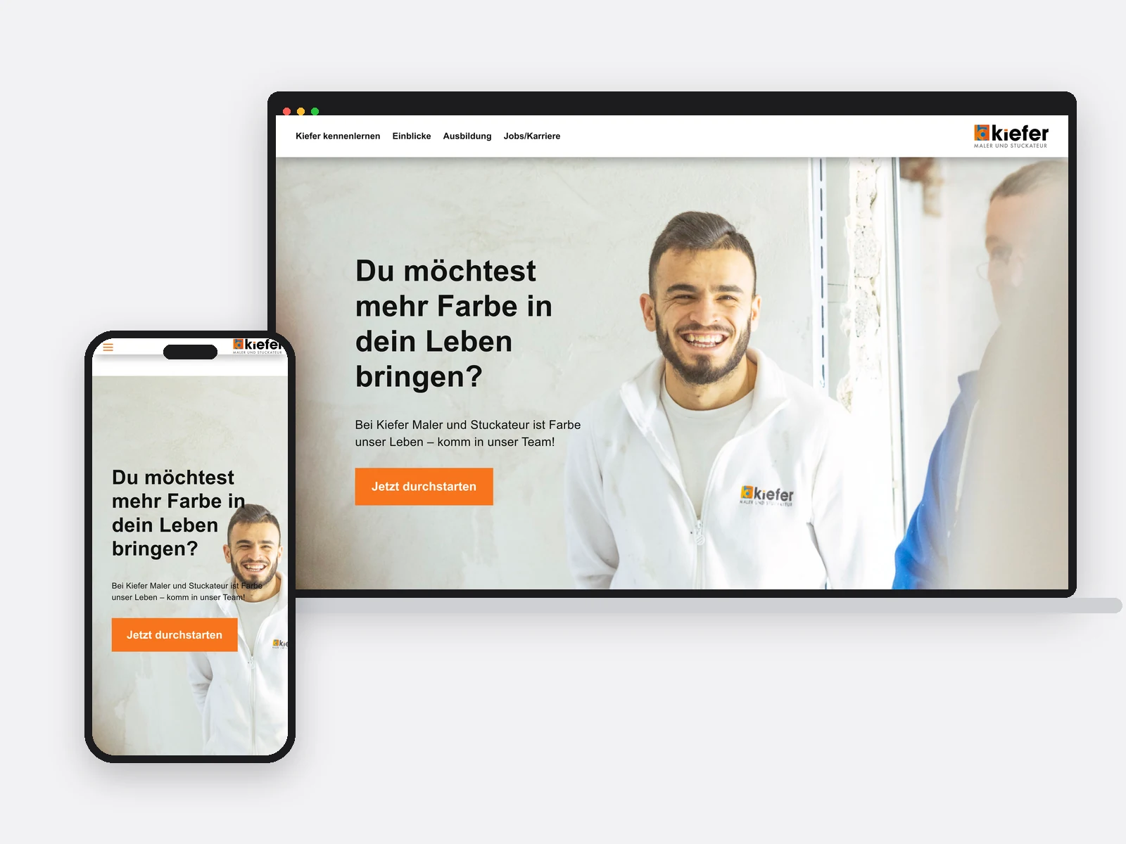 Notebook und Telefon mit der Karriereseite von Kiefer Maler und Stuckateur