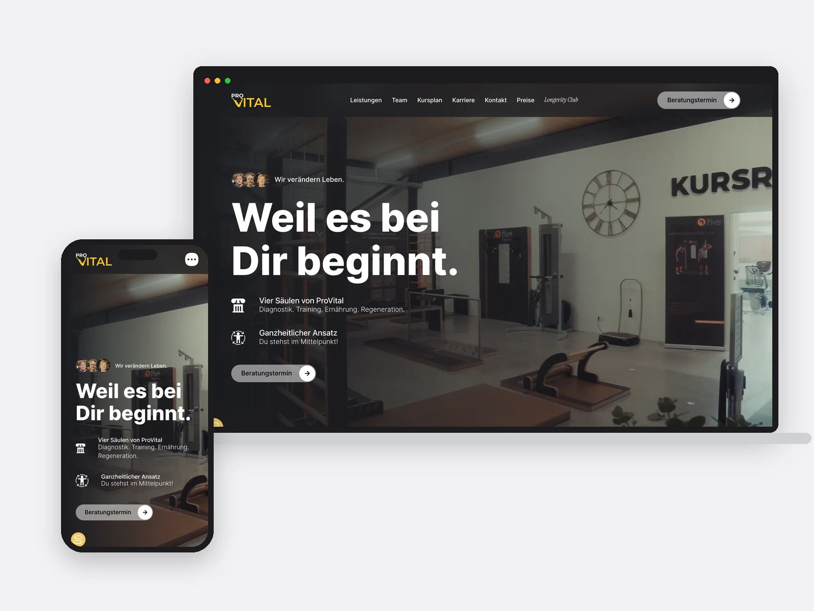 Notebook und Telefon mit der Startseite von ProVital