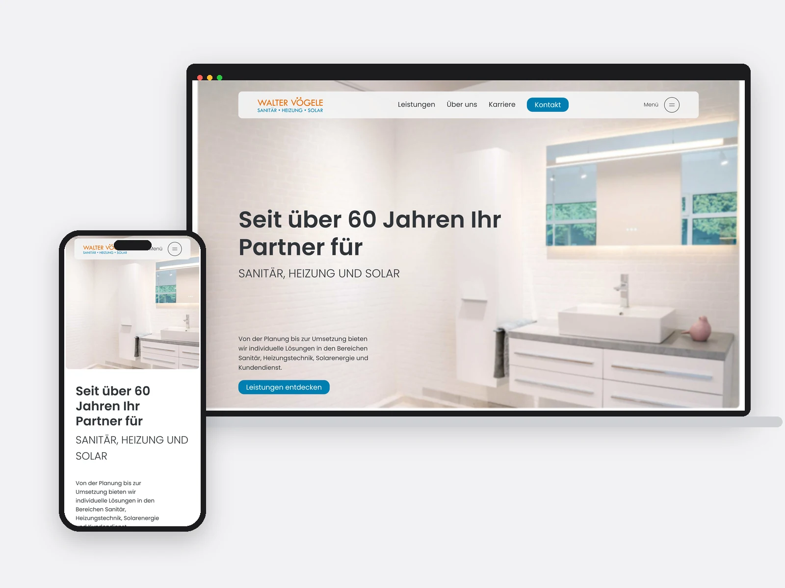 Notebook und Telefon mit der Startseite von Walter Vögele