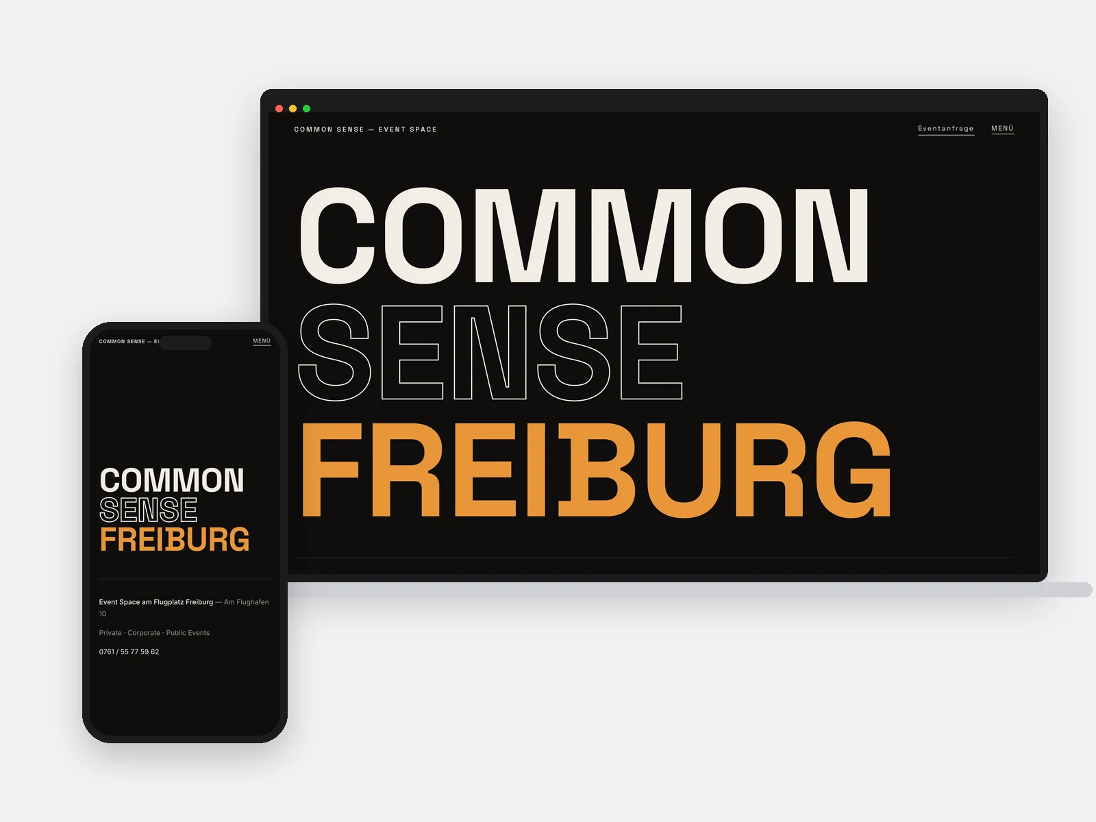 Notebook und Telefon mit der Startseite von Common Sense Freiburg