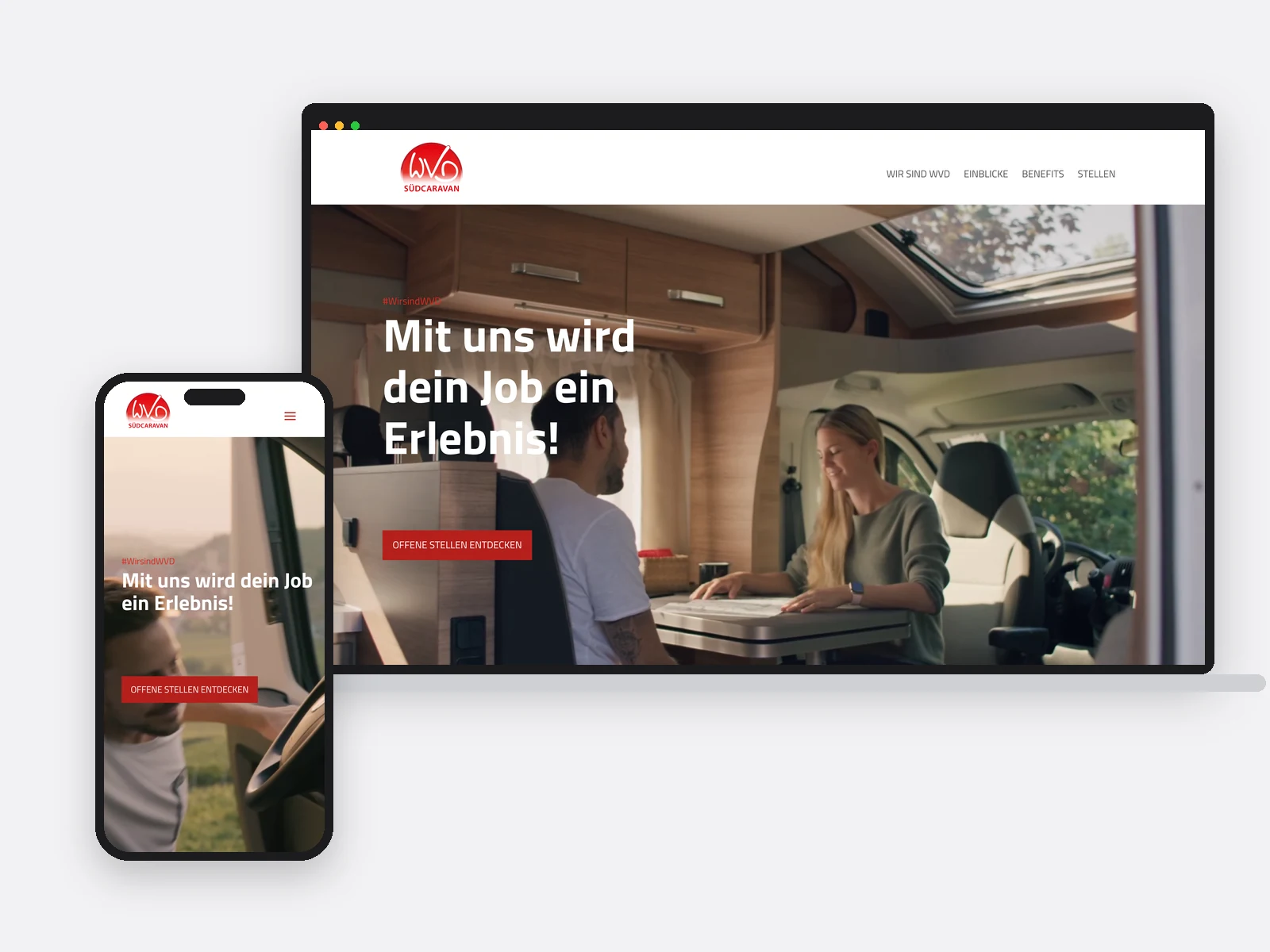 Notebook und Telefon mit der Karriereseite von Südcaravan