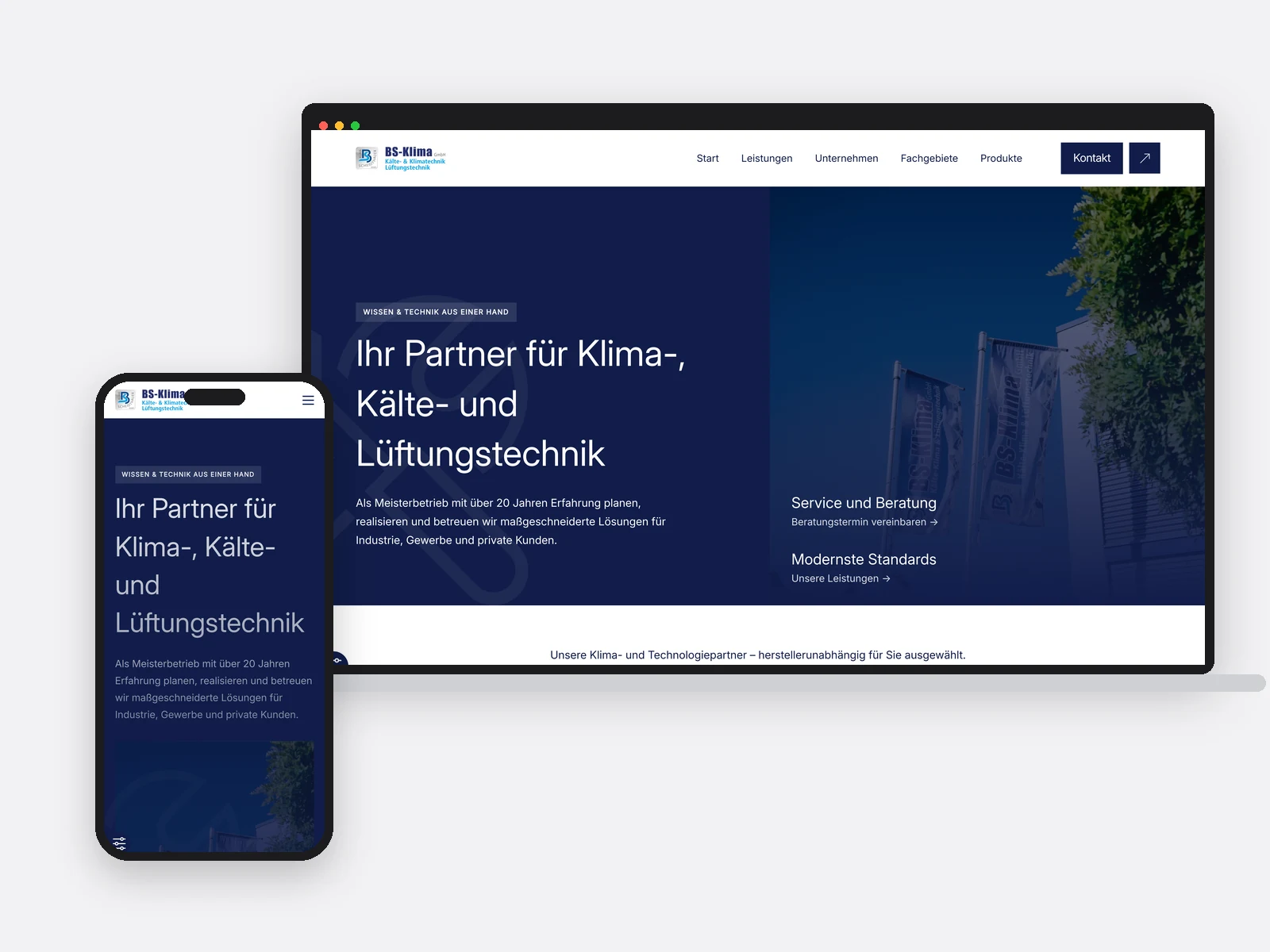 Notebook und Telefon mit der Startseite von BS Klima