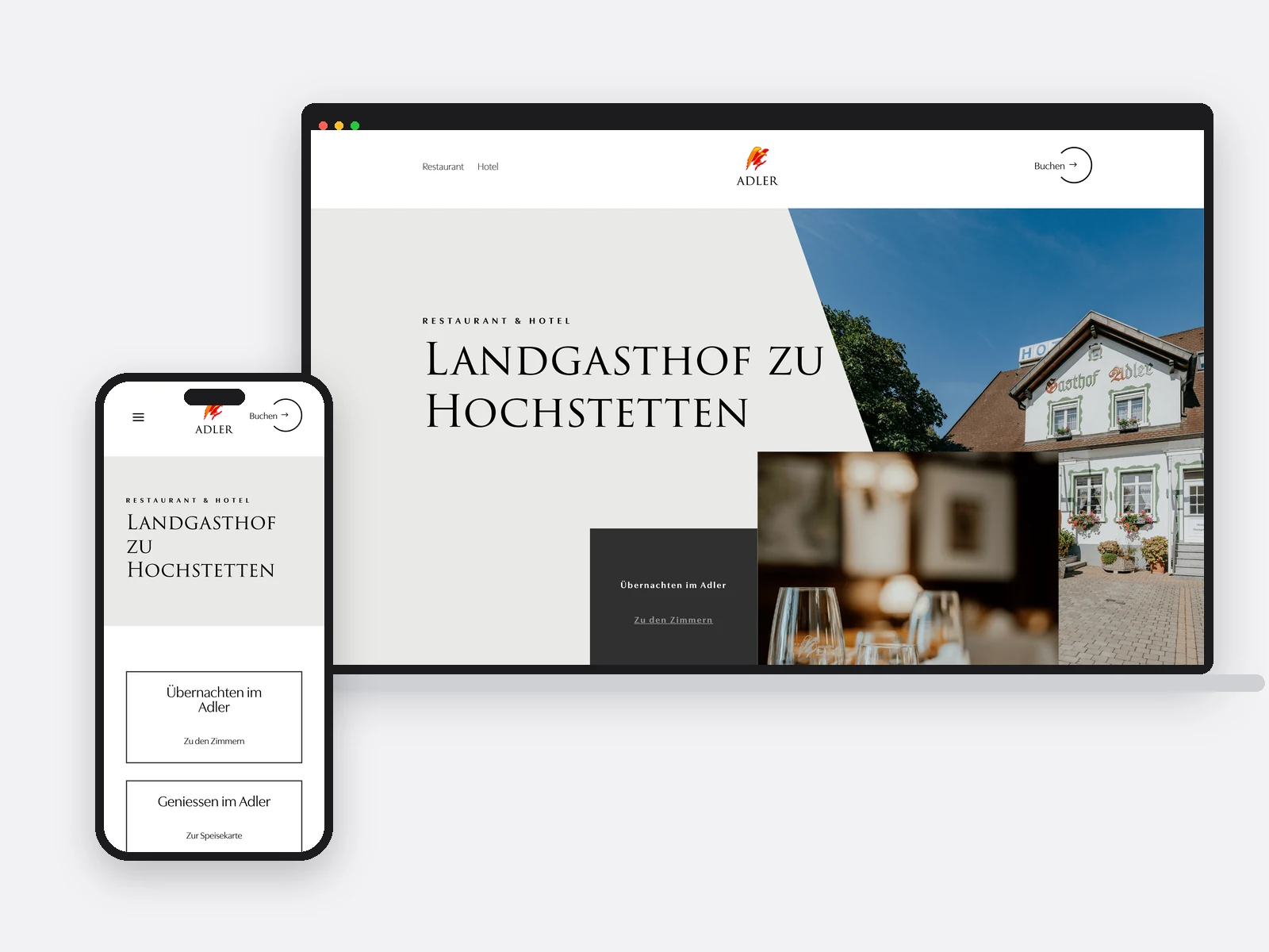 Notebook und Telefon mit der Startseite des Adler Hochstetten