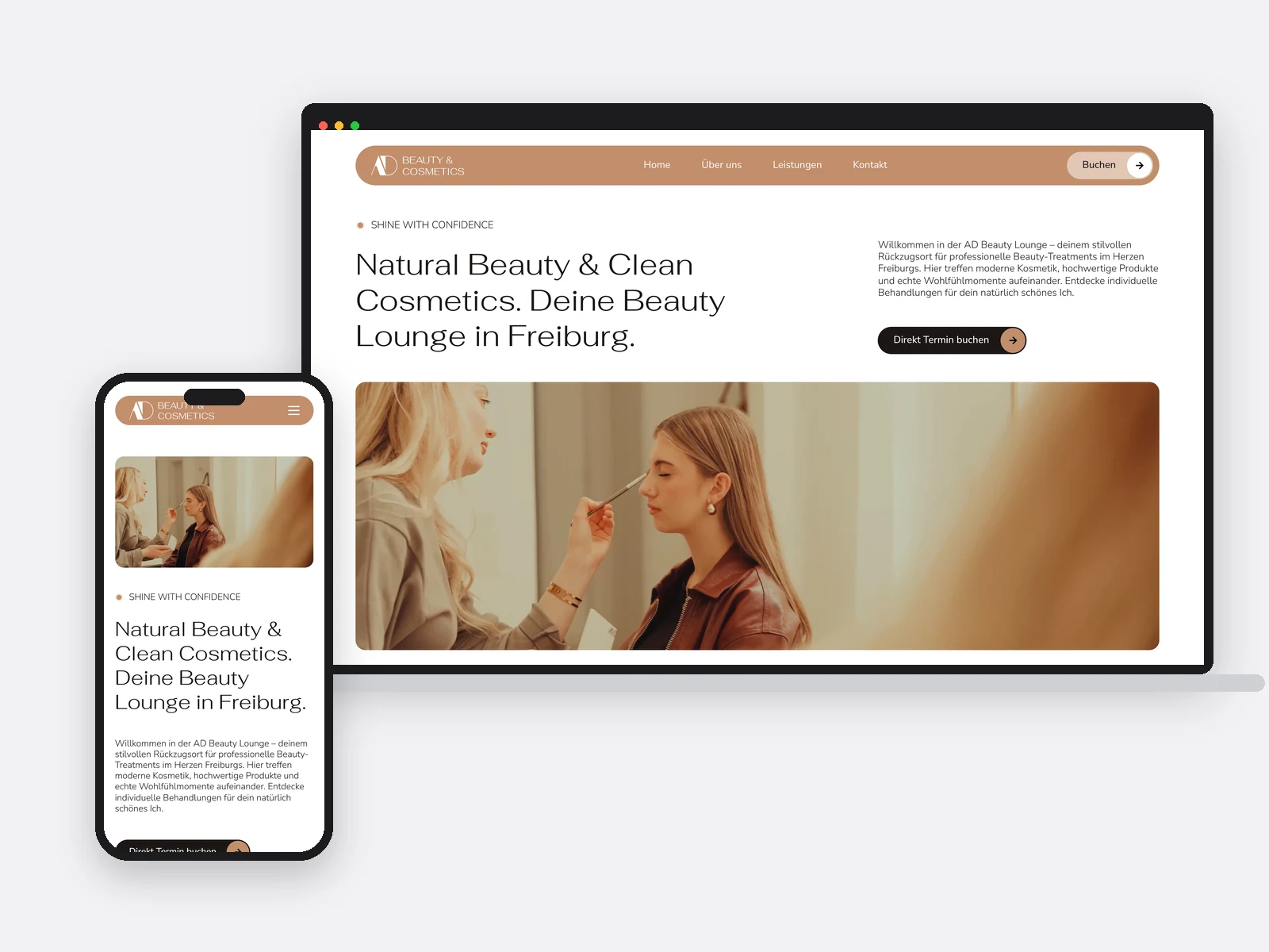Notebook und Telefon mit der Startseite von Beauty & Cosmetics Freiburg