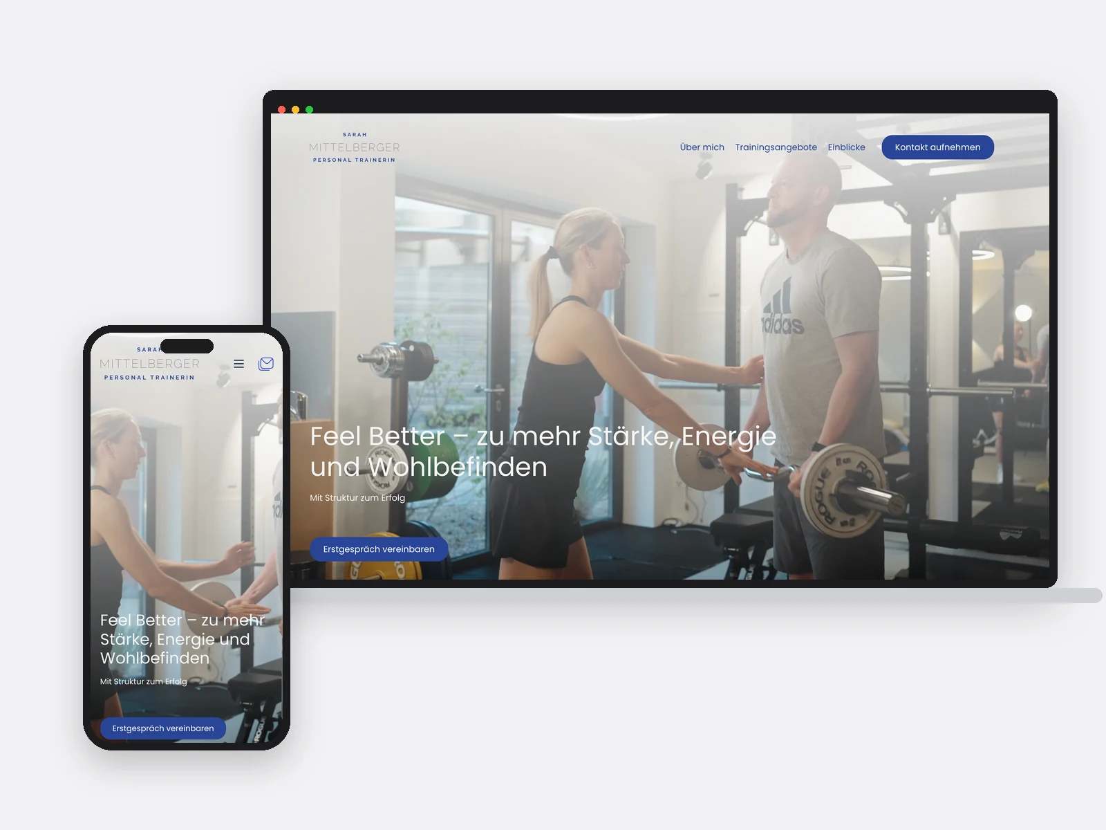 Notebook und Telefon mit der Startseite von feelbetter Personal Training