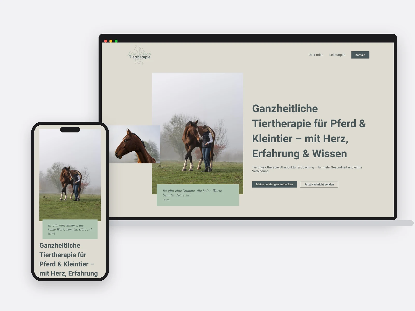 Notebook und Telefon mit der Startseite der Tiertherapie Boch